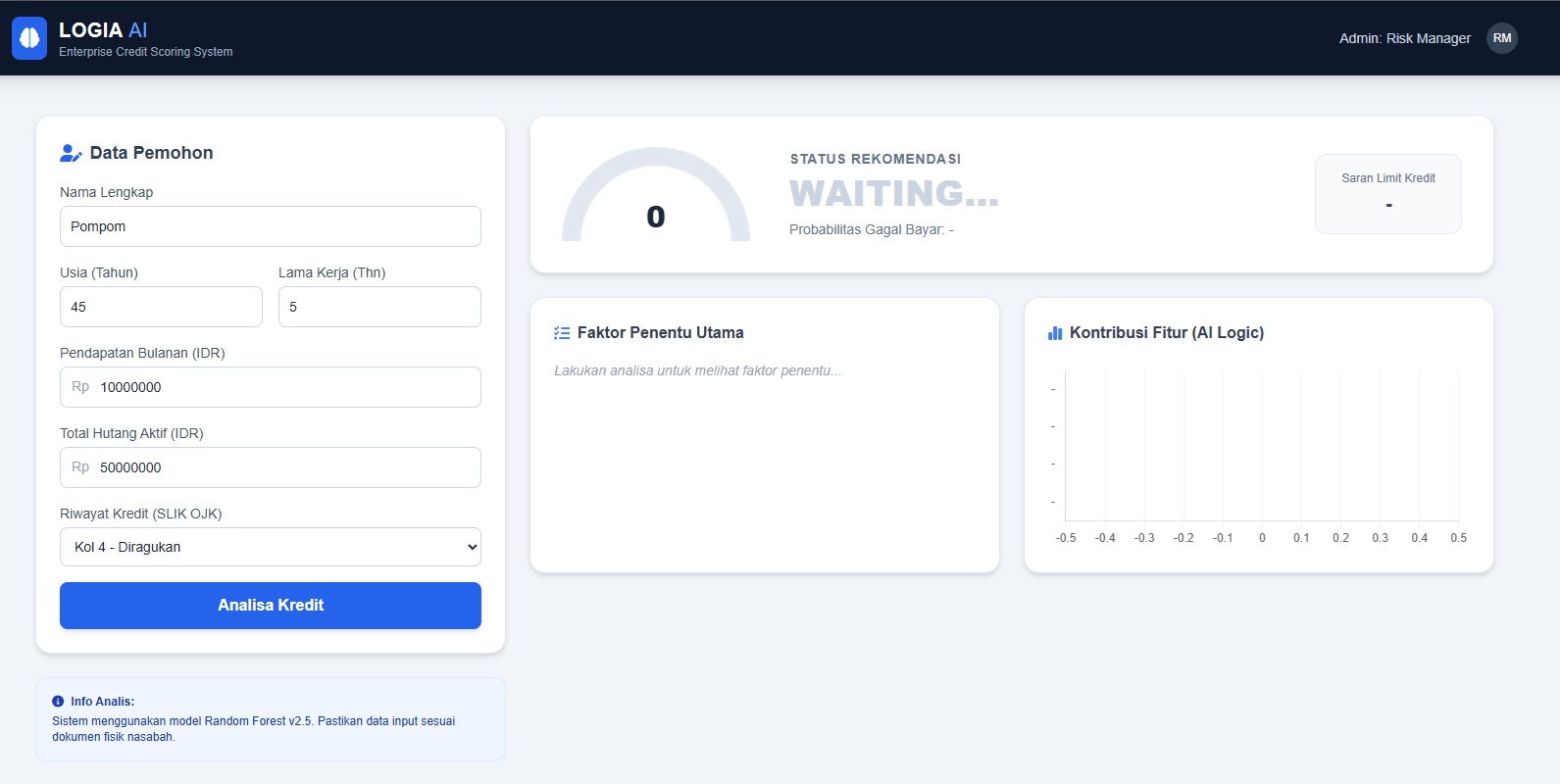Logia AI: Integrated Credit Scoring & Fraud Validation System (Prototype Simulation)